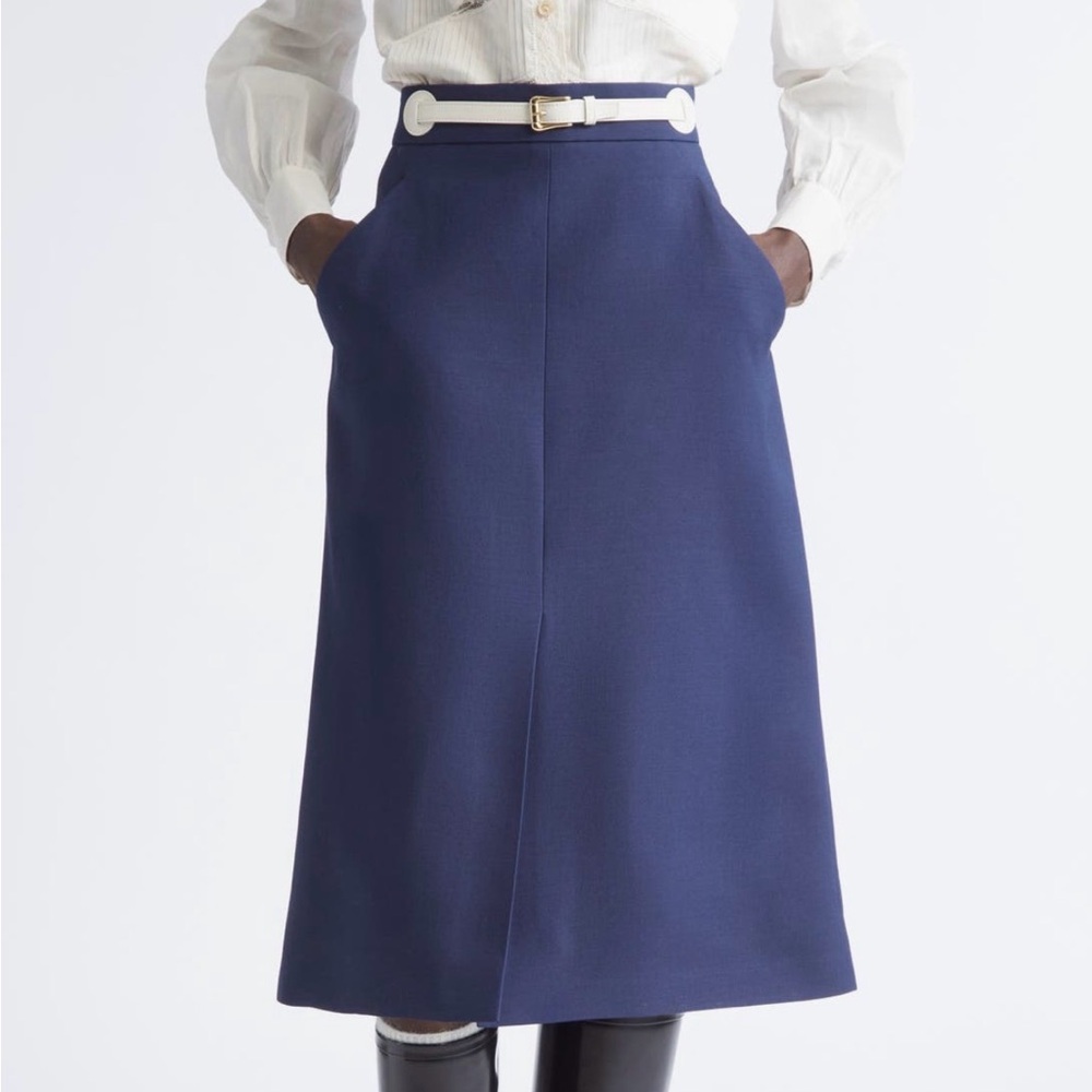 Valentino Garavani Belted Virgin Wool & Silk Midi Skirt - A-Line